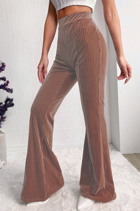Solid Color High Waist Flare Corduroy Pants